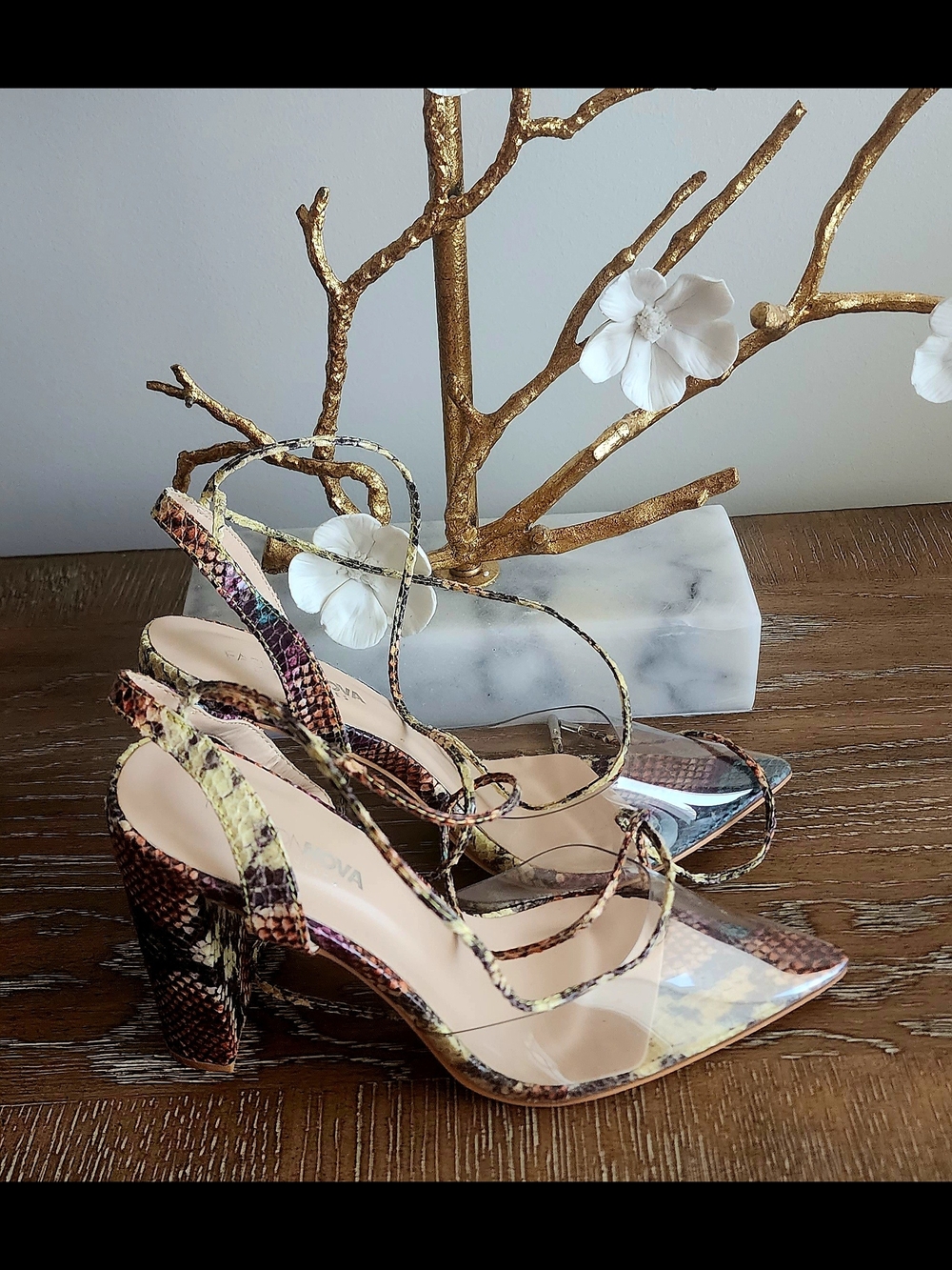 Fashion Nova Multicolor Snake-Print Pointed Lace-Up Heels - Picture 3 of 4